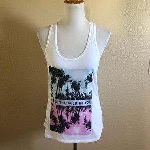 Everlast Racerback Graphic Tank Top S White Palm Trees "Keep The Wild In You"